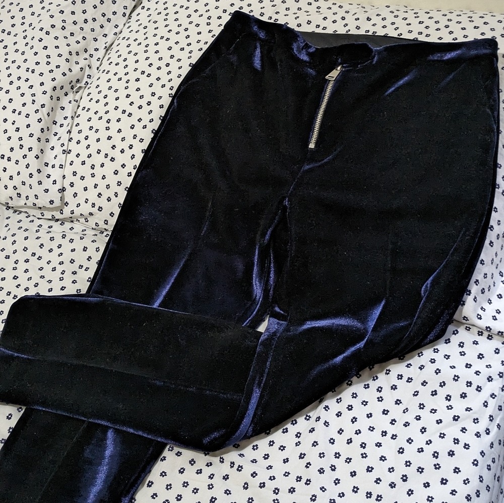 NWOT Topshop blue velvet tailored ankle crop trousers US 8/UK 12